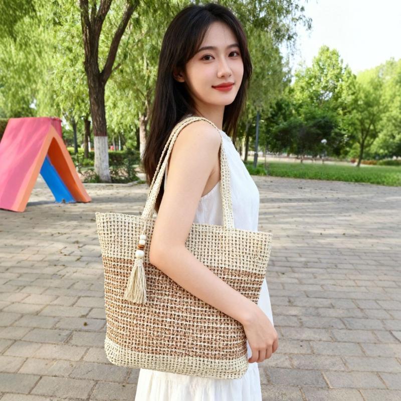 Woven Tote Bag For Women Large Capacity Grass Woven Shoulder Bag Beach Vacation Beach Bag Versatile Casual Outdoor Play Handbag
