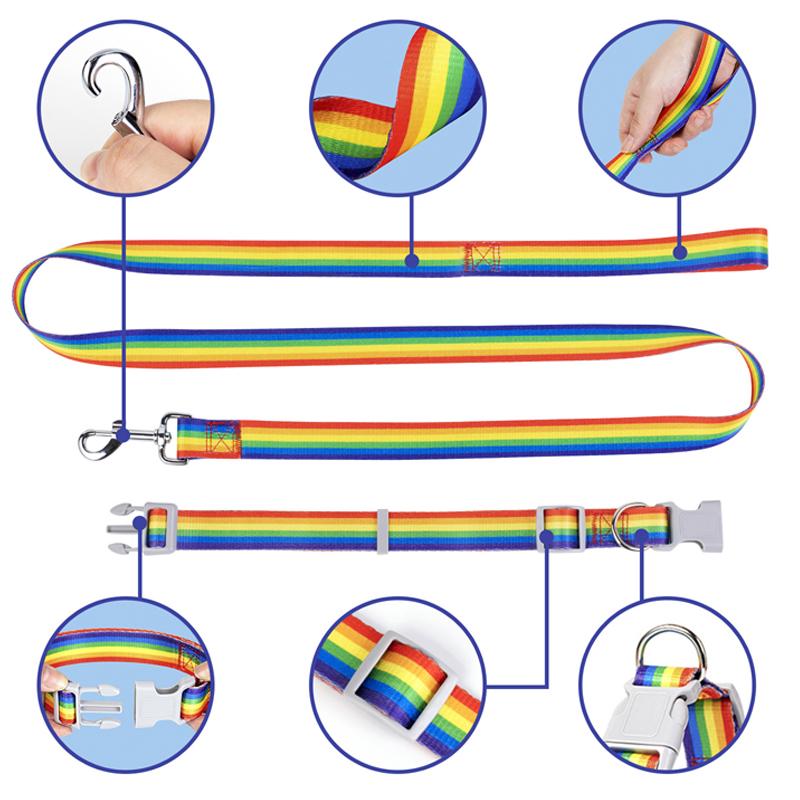 Rainbow Walking Dog Rope Large Medium And Small Traction Rope Snap On Pet Collar Nylon Strap Woven Dog Pet Accessories