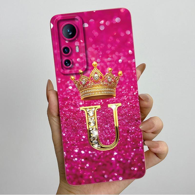 For Xiaomi 12 Lite Case Xiaomi 12T Pro 5G Casing Crown Letter Couple Phone Case Soft Liquid Silicone Lens Protective Back Cover