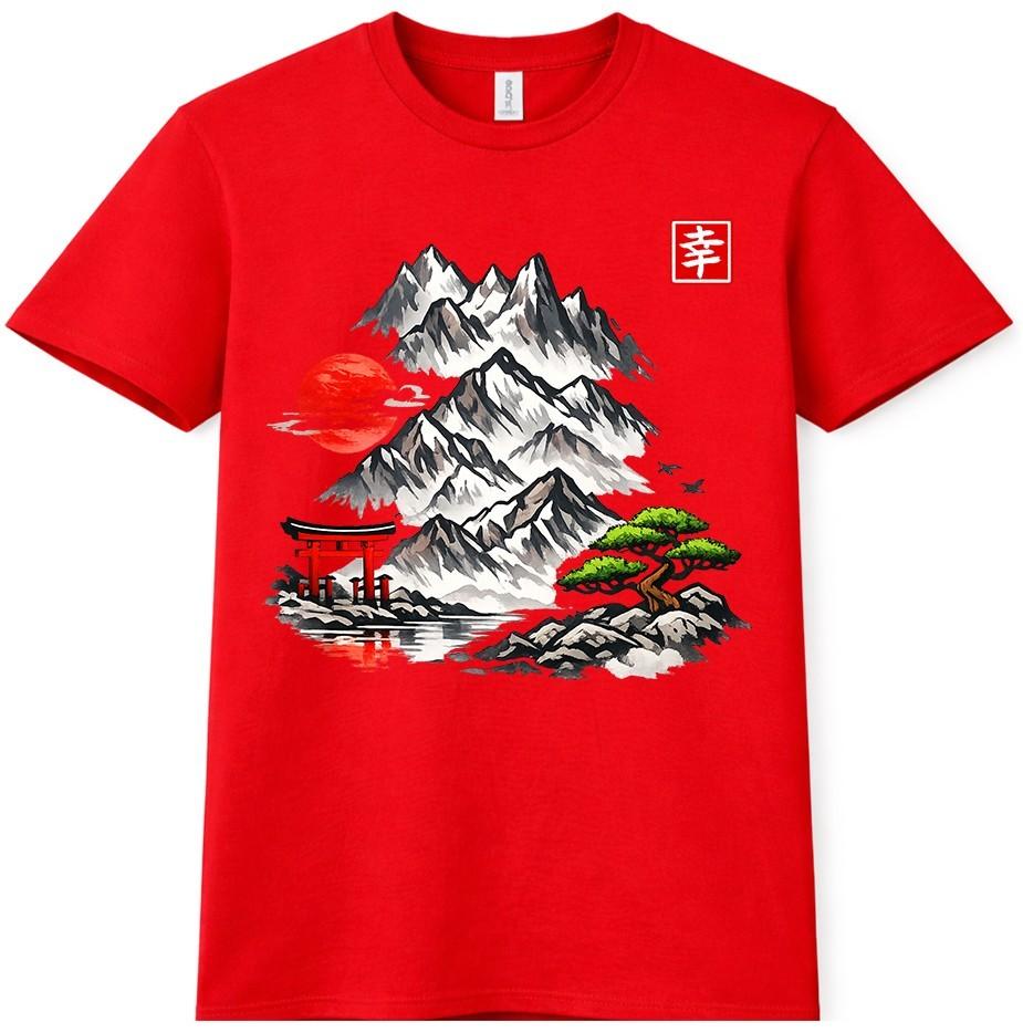 Japanese Landscape T Shirt Mountain Sakura Bonsai Art Graphic Tee S