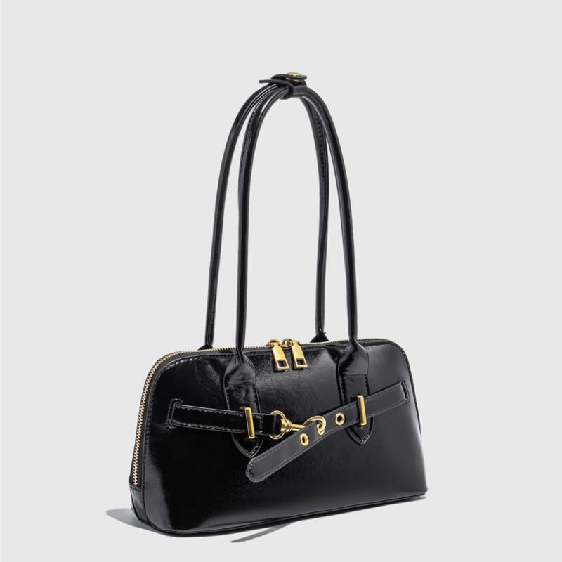 Hot Girl Vintage Leather Handbag Women Autumn 2025 New Spacious Luxe Design Bowling Bag Ladies Fashion Underarm Shoulder Purse