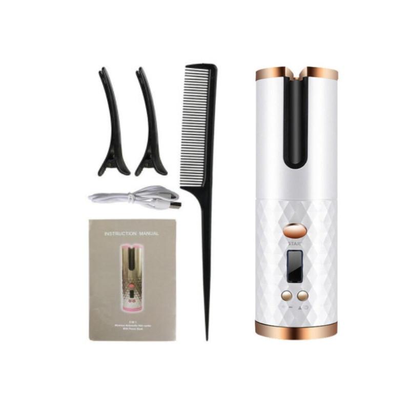 

Беспроводная керамическая плойка для волос, вращающаяся плойка, перезаряжаемая, для создания локонов белый