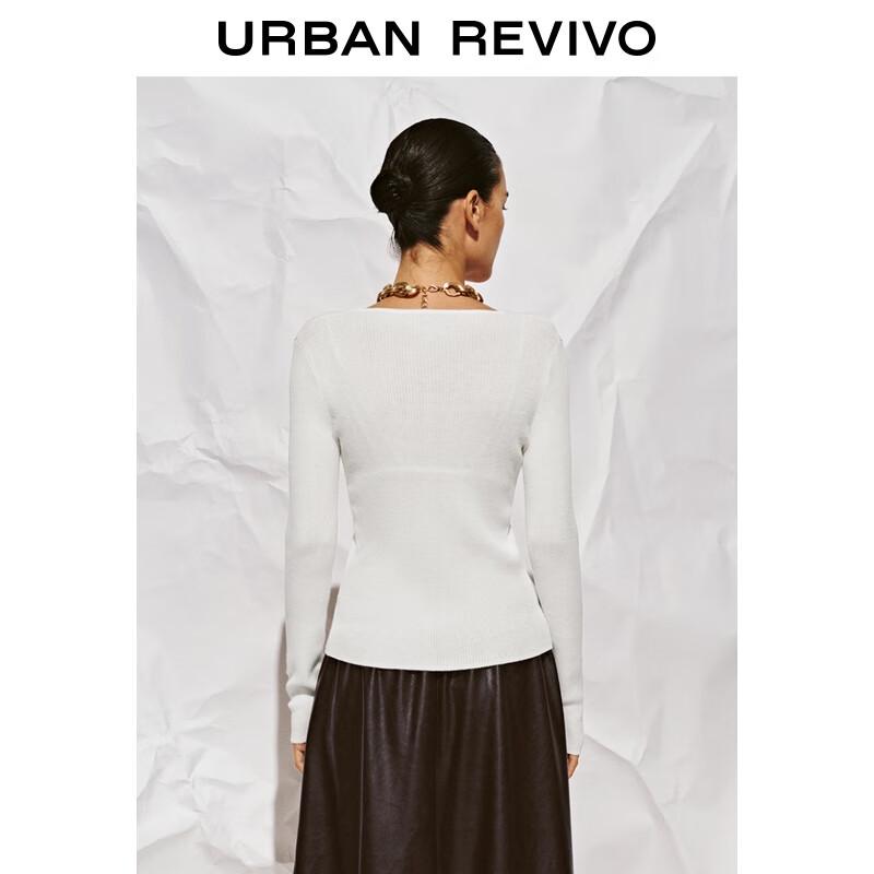 UR 2025 Autumn Women's Solid V-neck Knit Sweater