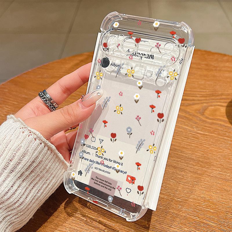 Black Rose Floral Pattern Case For Google Pixel 9 Pro XL 9A Shockproof TPU Silicone Clear Soft Cover