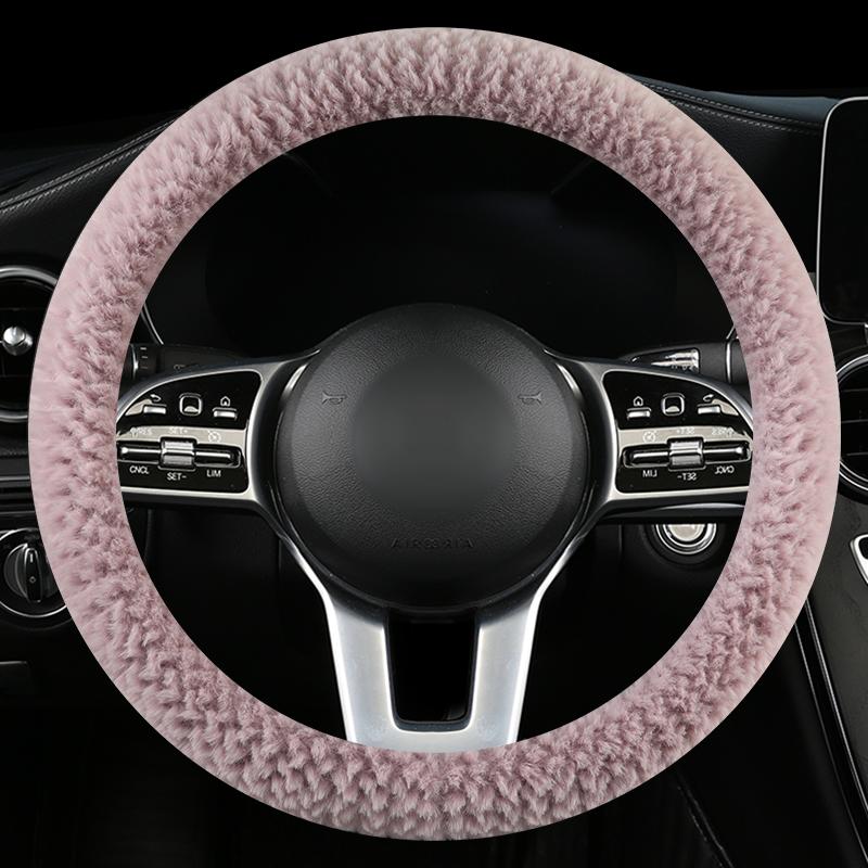Winter Kunstmink Auto Lenkradbezug, Runde/D-Form Optionen, Weich Bequem und Warm, Passend für 14,5-15 Zoll Lenkräder