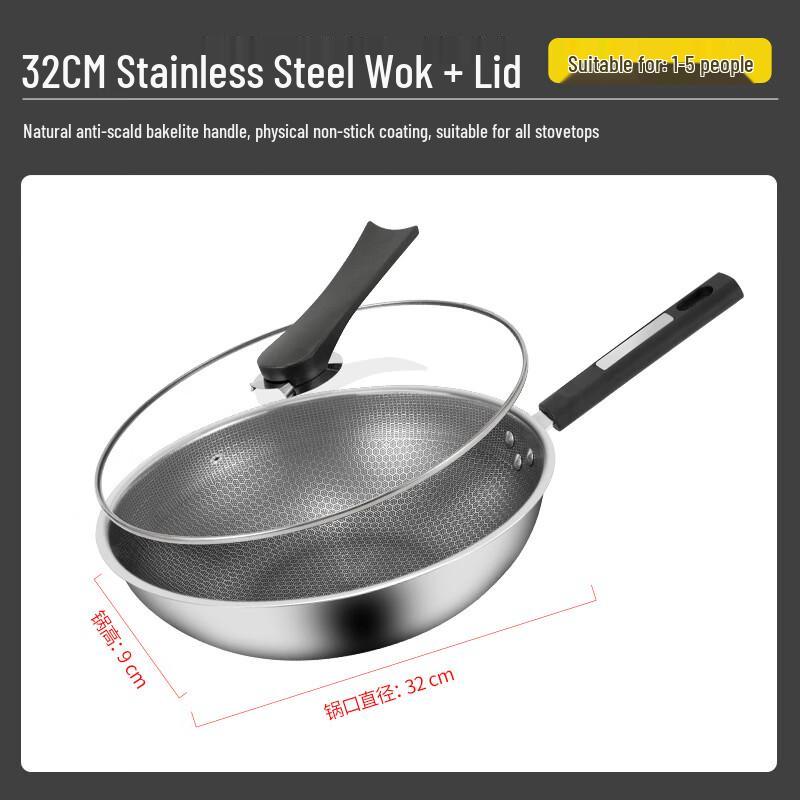 Chuyi Seven Stainless Steel Honeycomb Wok with Lid
