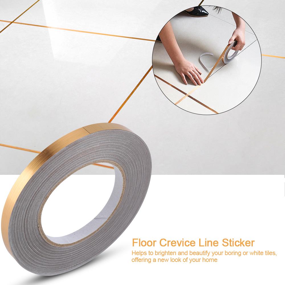 PET Room Floor Crevice Line Sticker Self Adhesive Ground Corner Tile Decor (1cm*50m Gold)