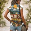 Women Plus Size V Neck Wide Short Sleeve Landscape Text Printed T Shirt