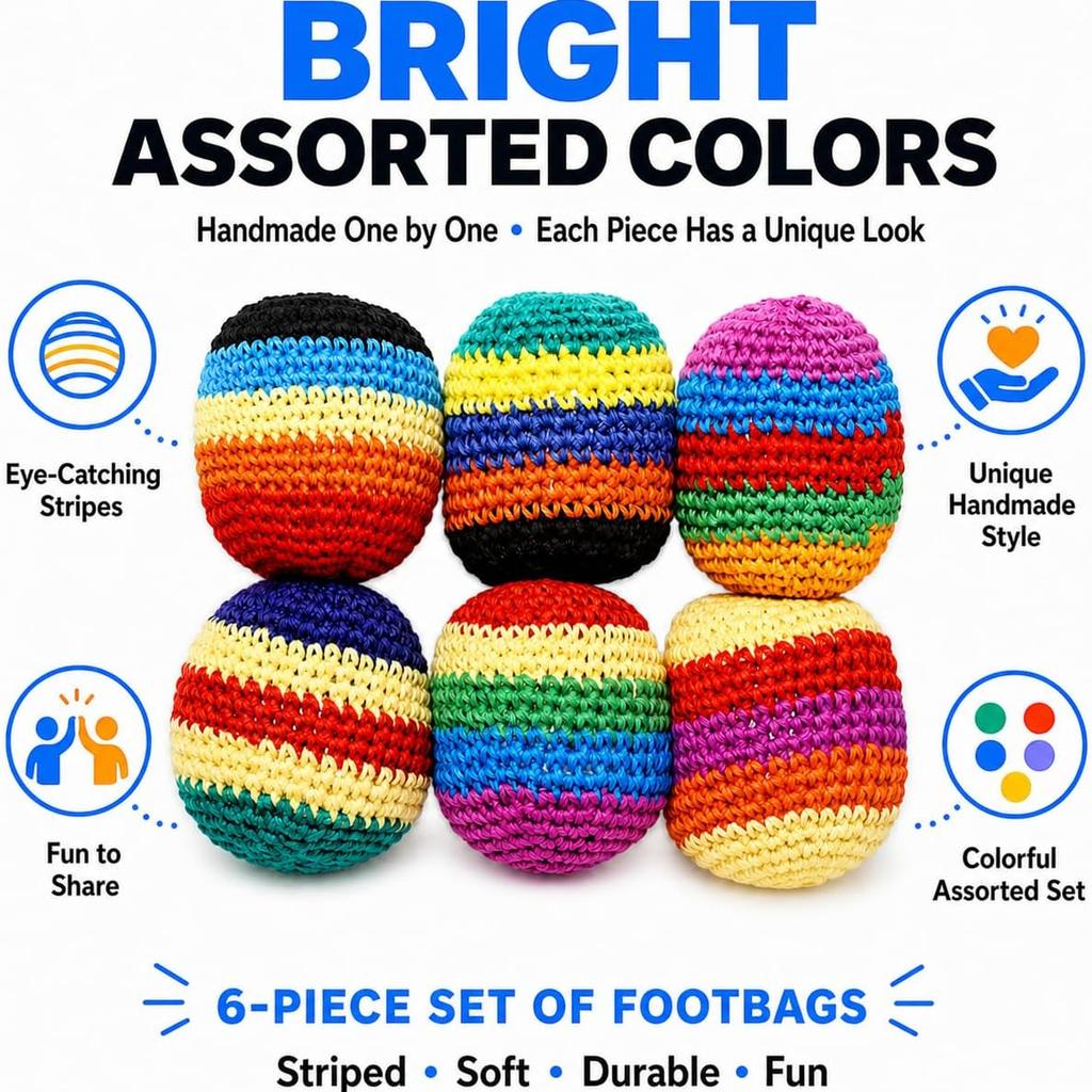 Hand-Made Knitted Footbag Sack Assorted Foot Bag Crochet Hacky Juggling Ball for Adults Multicolored Geometric Pattern