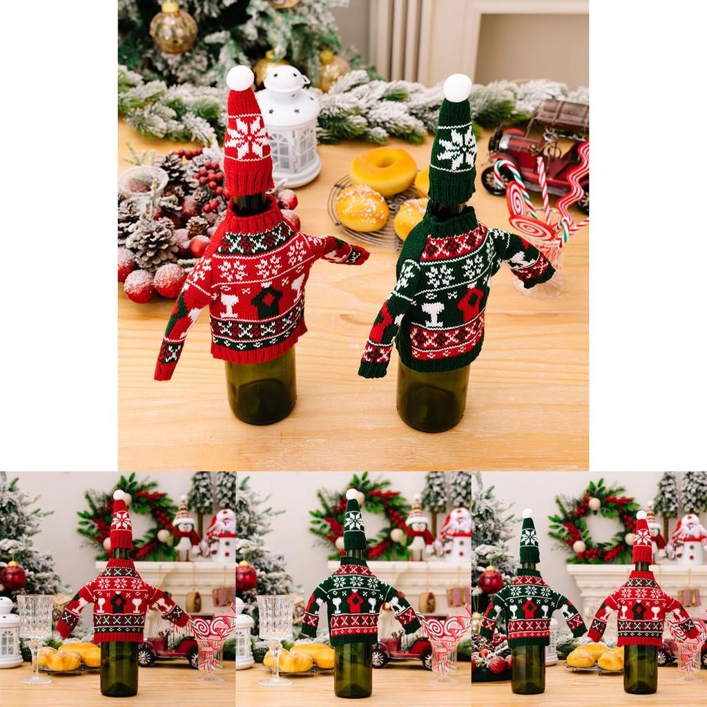 Christmas Wine Eyecatching Bottle Sweater Set Cozy Decorative Accents Table