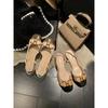 French Retro Baotou Back Strap Horsebit Women Sandal Real Leather Stitching Low Heels Office Shoes Slip On Sapatos Femininos