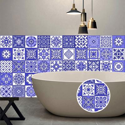 Purple Flower Pattern Strip Tiles Floor Wall Sticker Kitchen Bathroom Furniture Renovation Home Decor Wallpaper Peel & Stick Art Mural