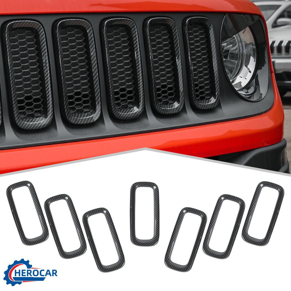 7 Set Front Grill ert Trim Grille Guard  for Jeep Renegade 16-18 Carbon Fiber