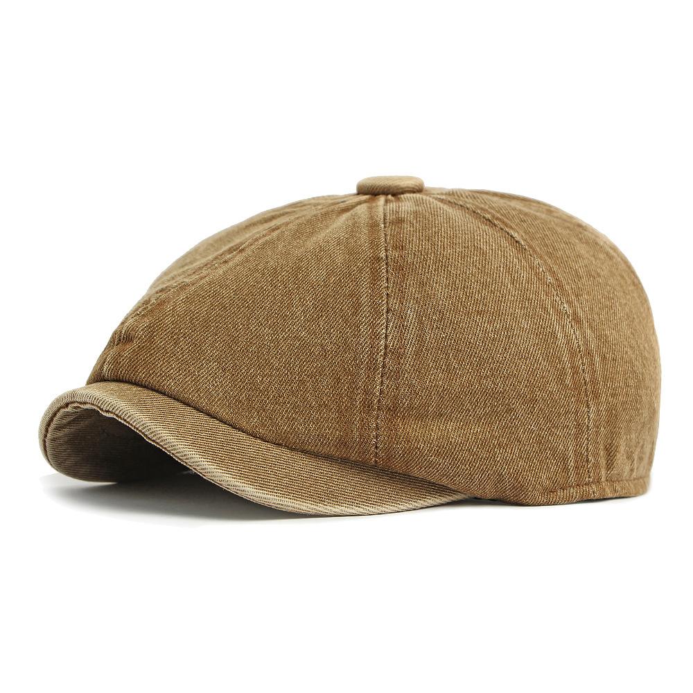 British Style Denim Octagonal Cap Men Women Beret Solid Color Retro Painter's Cap Newsboy Cap