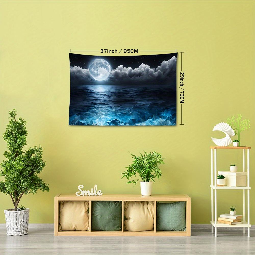 1 Ocean Moon Beach Tapestry Wall Hanging - Soft, Durable 100% Polyester Fabric | Vibrant Night Sky Design with Luminous Moonlight Reflections | Ideal