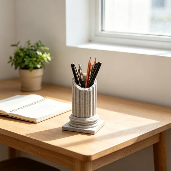 Vintage Roman Pillar Pen Holder, 3D Printed Column Stationery Container, Decorative Pencil Organizer Box for Home Office Desk