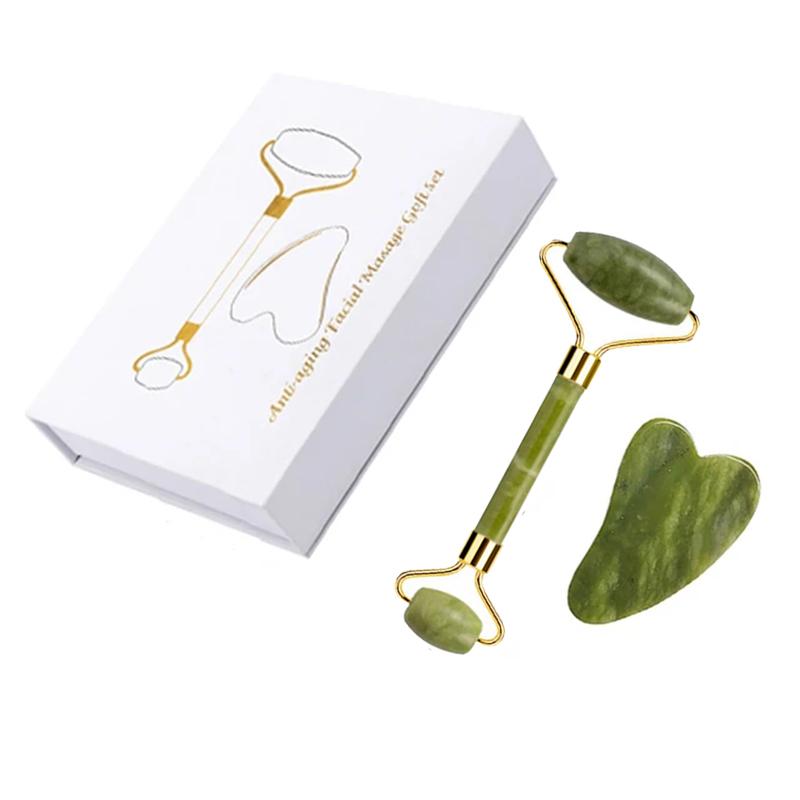 

Natural Jade Roller Gua Sha Massager Set Facial Lifting Jade Massager Tool Gouache Scraper For Face Massage Beauty Tool With Box
