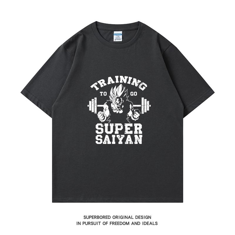 Summer American Fitness T-shirt for Weightlifting Pure Cotton  Loose Round Neck  Suitable for Both Men and Women Half-sleeve.