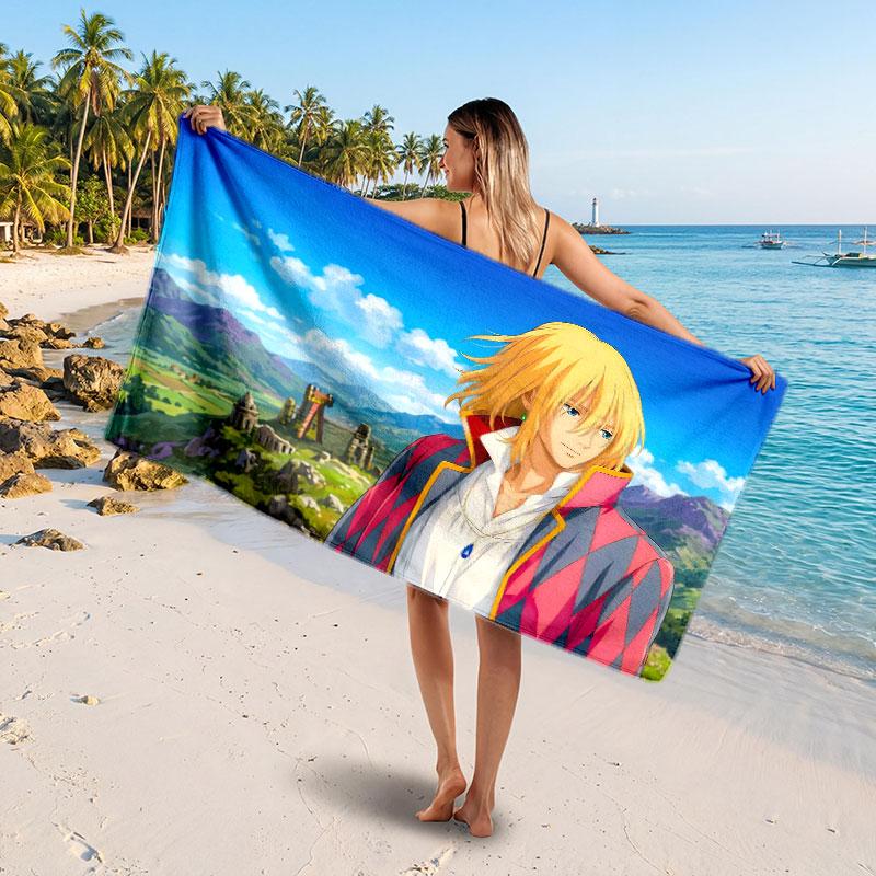 Large Beach TowelHowl's Moving Castle Soft Absorbent Towel Beach Bath Home Use