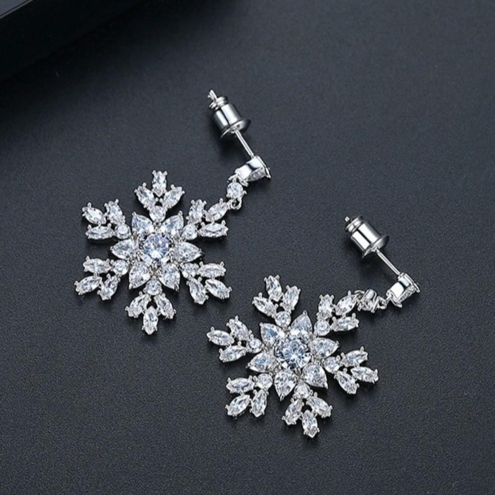 Imitating Pearls Crystal Snowflakes Earrings Silver Zircon Dangle Earrings  New Year