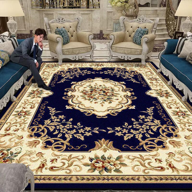 Luxury Large Living Room Rug Non-slip Flower Design Blue Sofa Table Mat Border Design Soft Lounge Rug Machine Washable Flannel