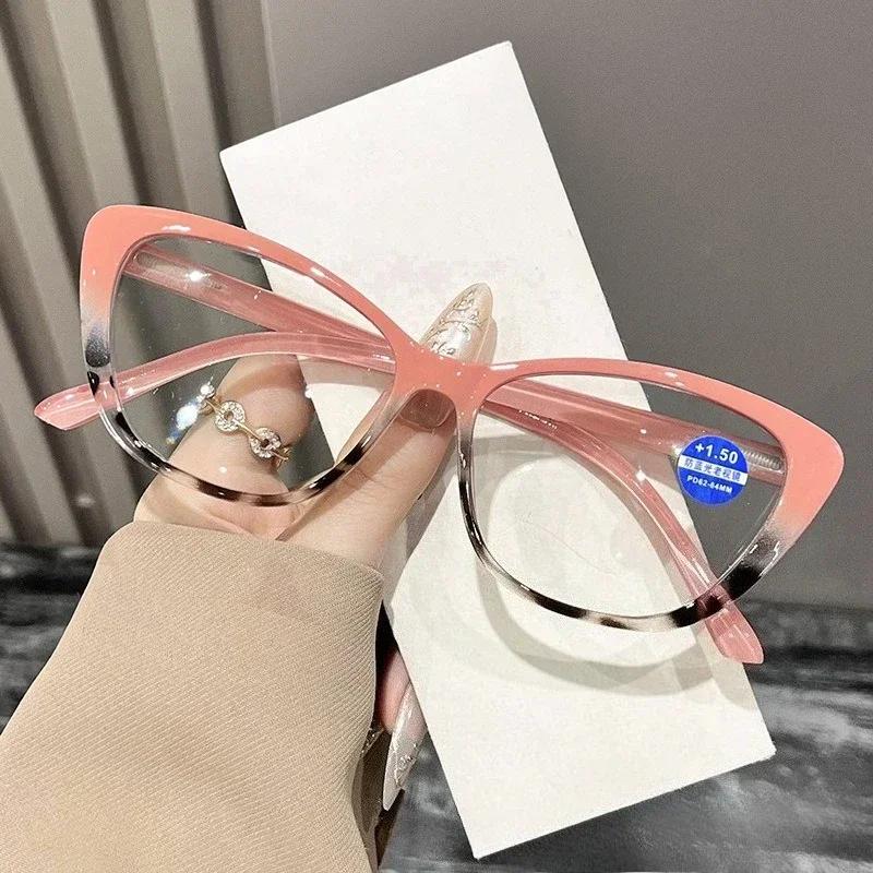 

New Fashion Cat S Eye Presbyopia Glasses Anti-Blue Light Middle-Aged And Elderly High-Definition Reading Glasses Diopter To +4.0 +3.5