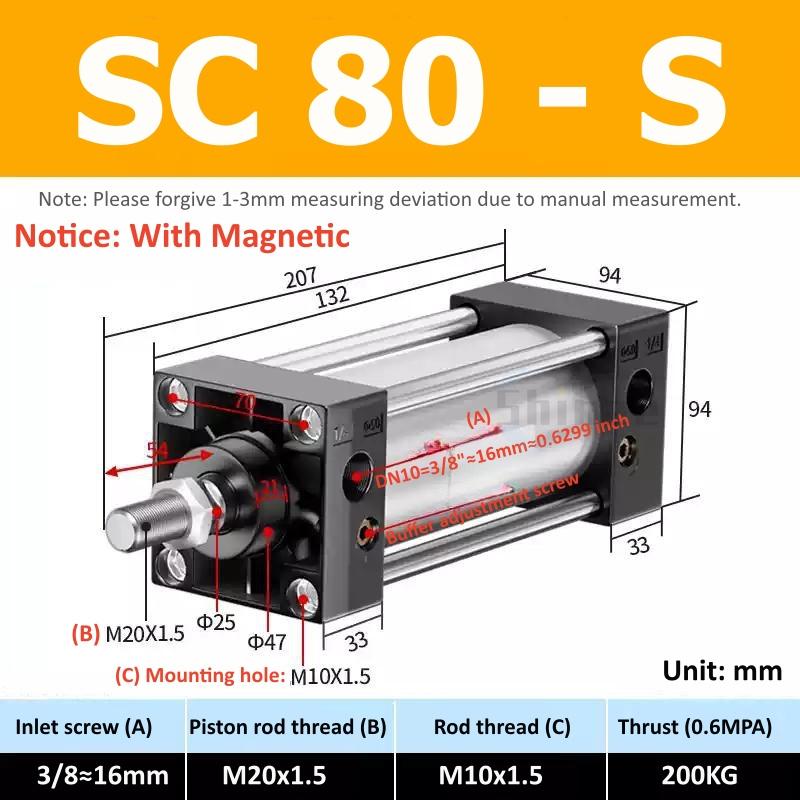SC Standard Air Cylinder SC80/100/125/160mm Bore Small With Magnetic Pneumatic Cylinder Piston 300/400/500/600/800/1000mm Stroke