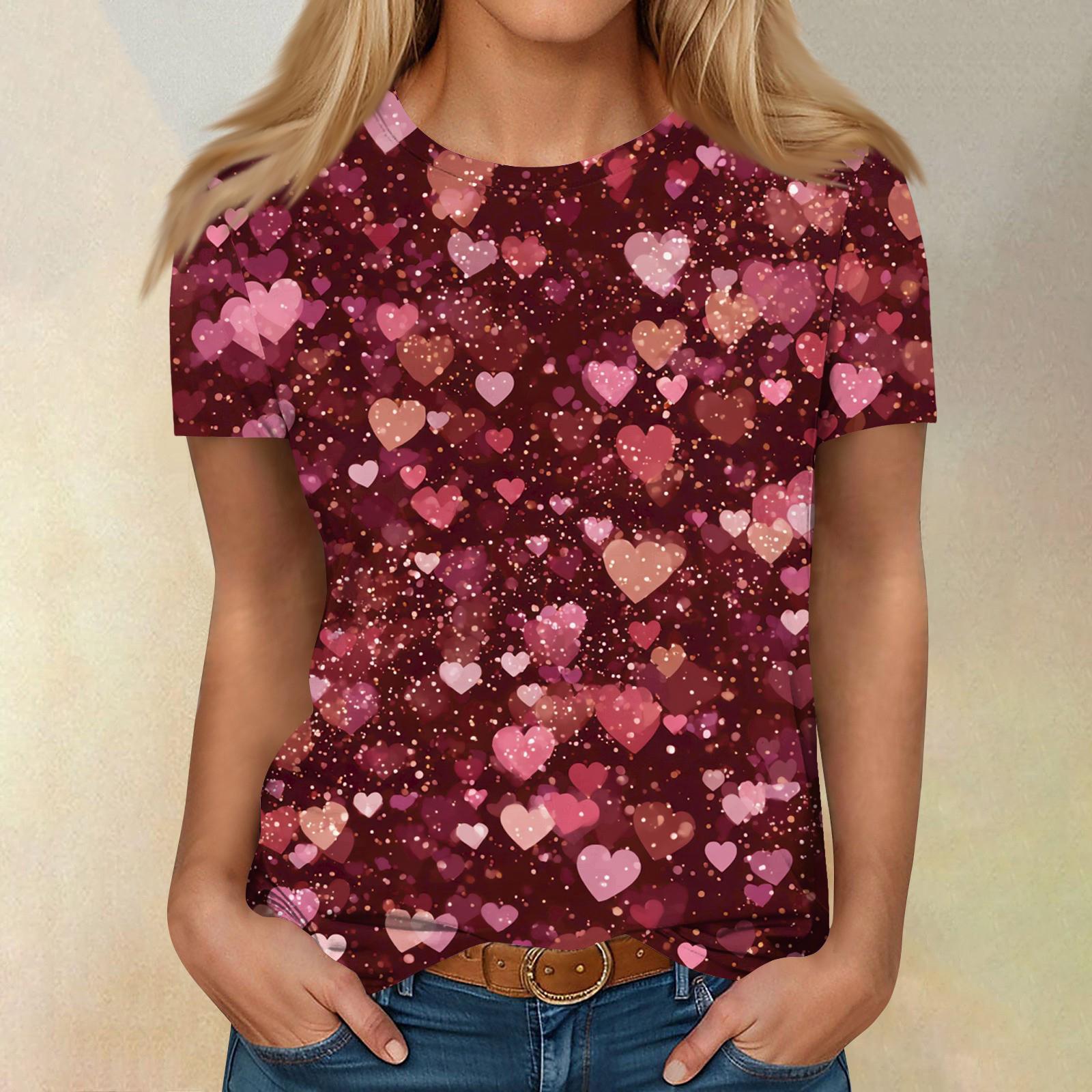 

Women s Casual Fashion Valentine s Day Printed Short-Sleeve Top/T-Shirt XL красный