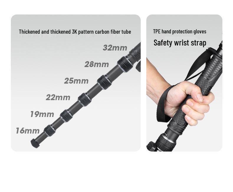 Carbon Fiber Monopod with 3K Texture and Leveling Ball Head - Large Diameter, Stable Camera Support for Concerts