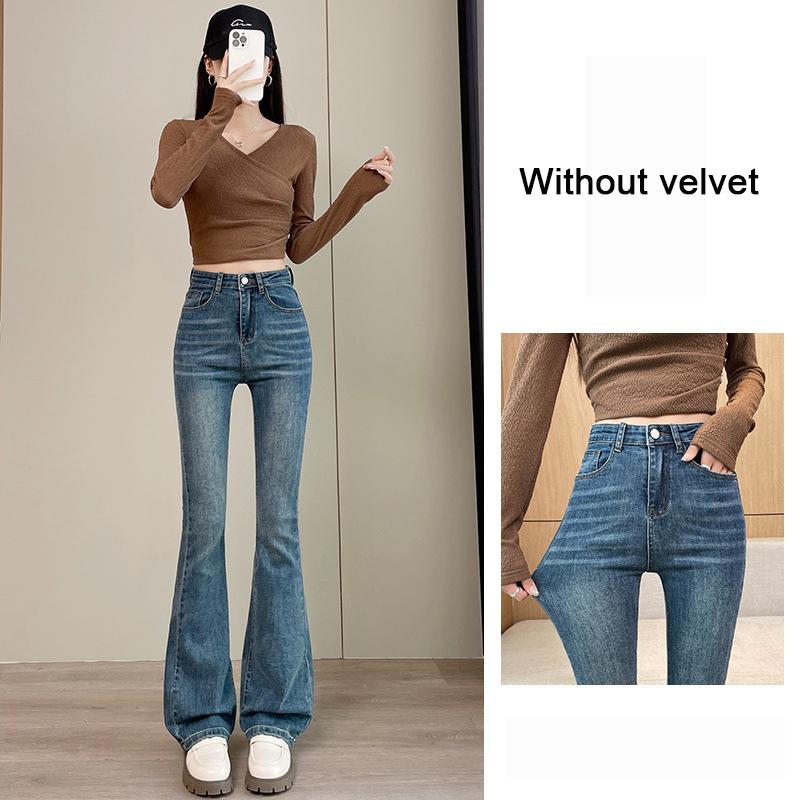 Winter Denim Micro-lapped Hose Jeans für Damen Hohe Taille Retro Jeans Damen Hochelastische Übergröße Stretchjeans