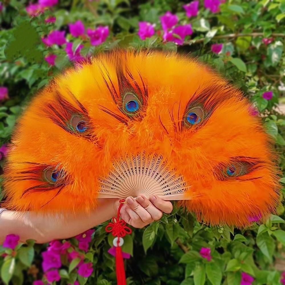 Tassel Hand Fan Fluffy Foldable Hand Fan Peacock Feather Fan Comfortable For Photography Stage Performance Home Decoration