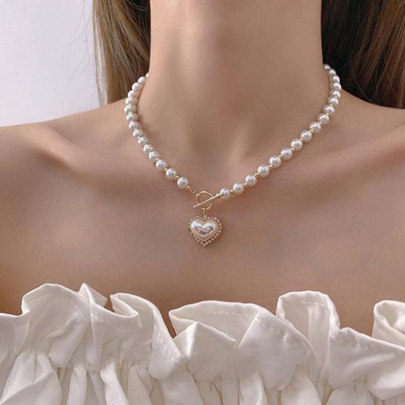 Korean-Japanese Luxury Faux Pearl Heart Necklace - Chic Women s Design Clavicle Chain золотой