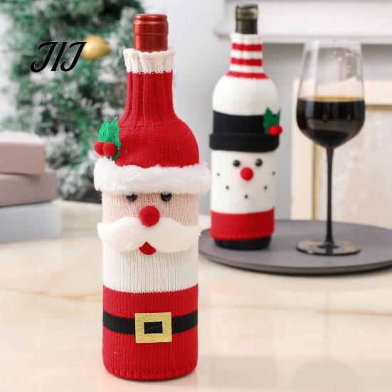 Stretchy Knit Bottle Topper Christmas Wine Cover, Holiday Knitted Champagne Bag, Snowman Santa Decorative Holders Claus Elk Sweater for New Year Party