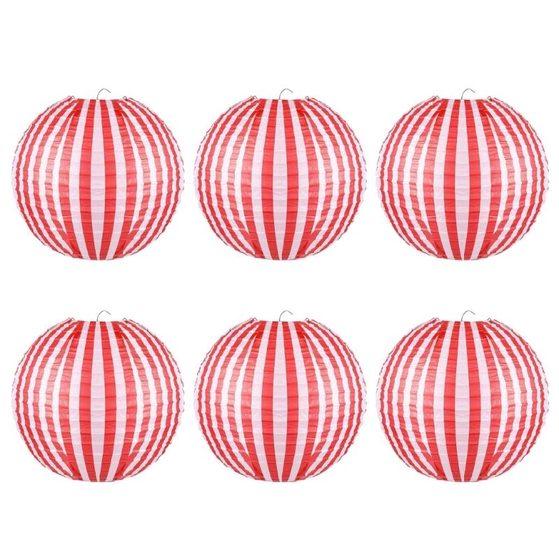 6PCS Color Striped Paper Lanterns For Party Decorations And Festival Celebration Easy Assembly And Reusable