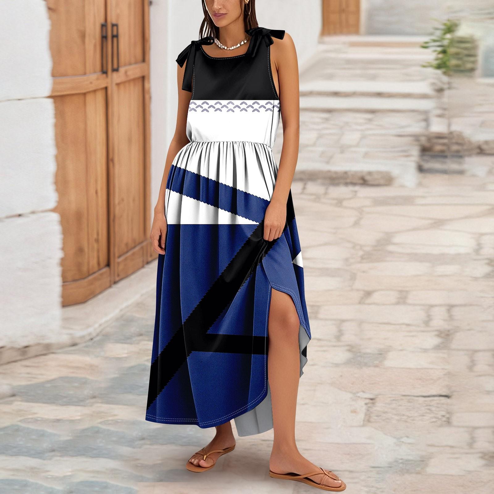 

Женское летнее модное платье-майка А-силуэта без рукавов повседневное платье с цветочным принтом/однотонными карманами S