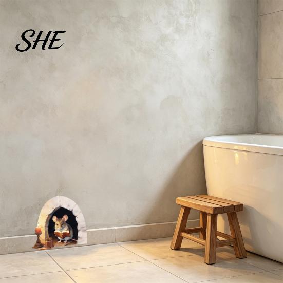 Adhesive Free Window Clings 3D Mouse Hole Wall Decals, Peel And Stick Cute Cartoon Mice Reading Sticker, Decorative Durable Stickers Vinyl for