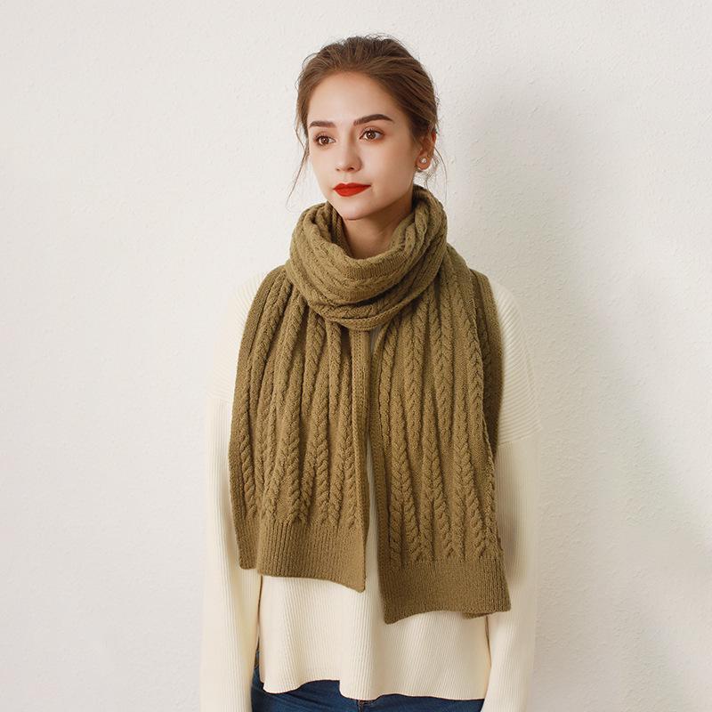 Autumn and winter imitation cashmere solid color knitted scarf for women, thickened warm wool scarf for women, minimalist style scarf for women