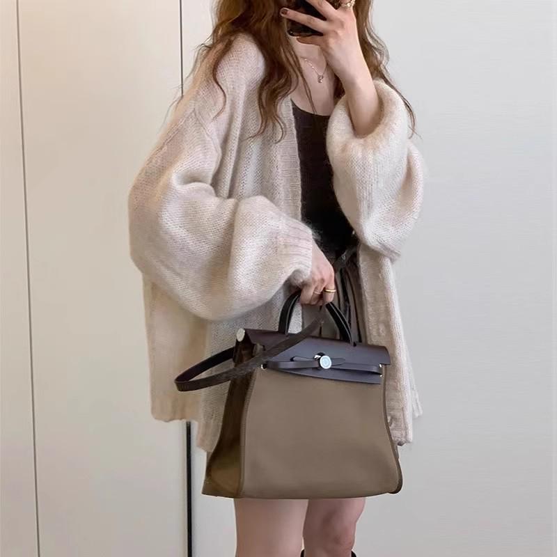 Damen Retro Laternenärmel Mohair Strickjacke - Neuer 2025 Locker Gestrickter Pullover