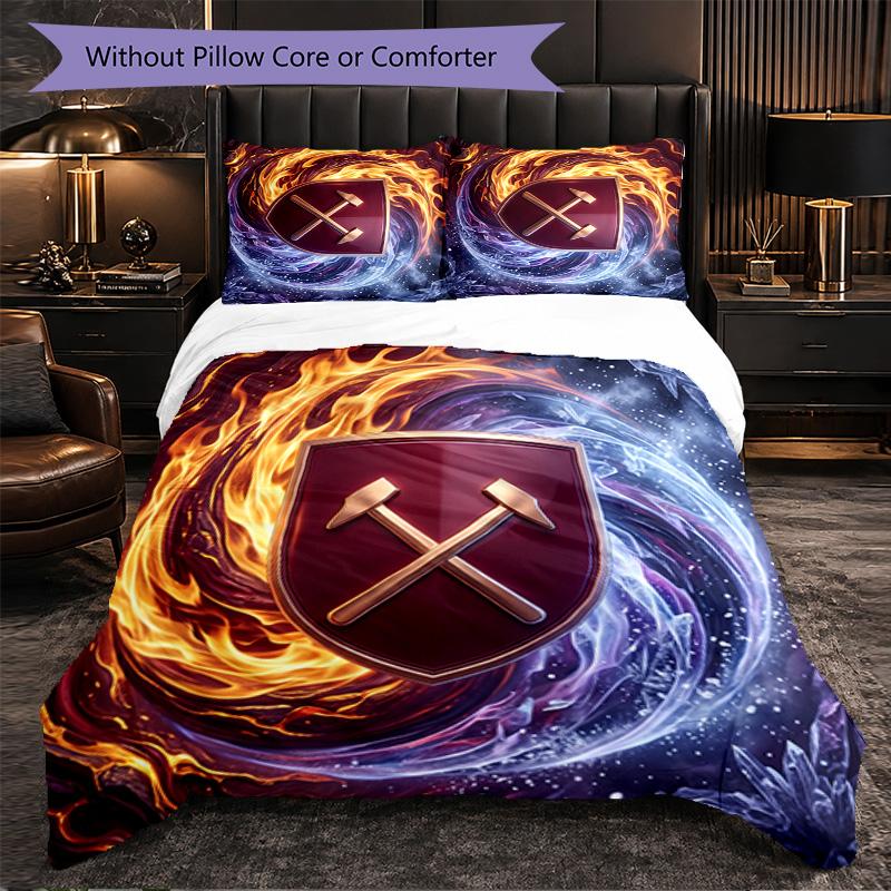 West Ham United Football 3 Piece Bedding Set Soft Duvet Cover Set with Pillowcases Printed Bedroom Decor Set for Home