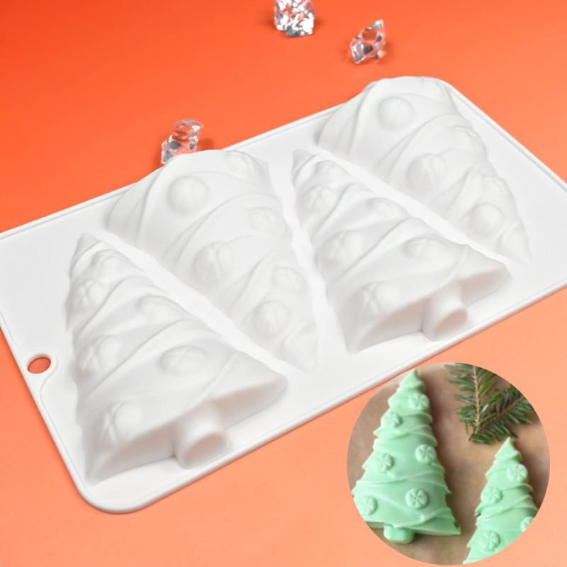 Dorica 4-Kammer 3D Weihnachtsbaum Design Mousse Form Schokolade Französische Dessert Backwaren Silikonform Kuchen Backen Dekorationswerkzeuge