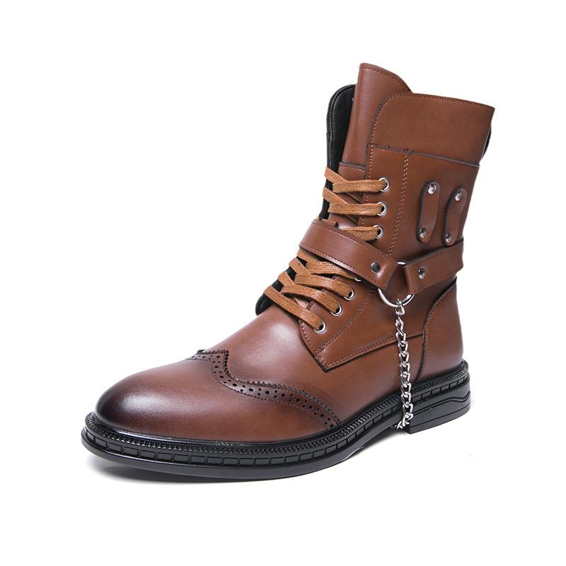 

Мужская обувь панк-ветер мотоциклетные ботинки осень и зима толщина износостойкие ботинки Мартина большой размер кожа средняя голень мужские ботинки 46 коричневый