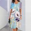 Elegant Women Short Sleeve Fashion 3d Print Midi Dress Plus Size Beach Clothing