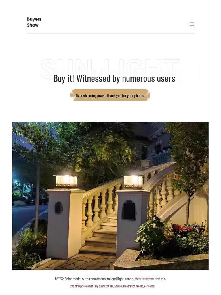 Copper Solar Waterproof Outdoor Pillar Light - European-Style Garden and Gate Lamp