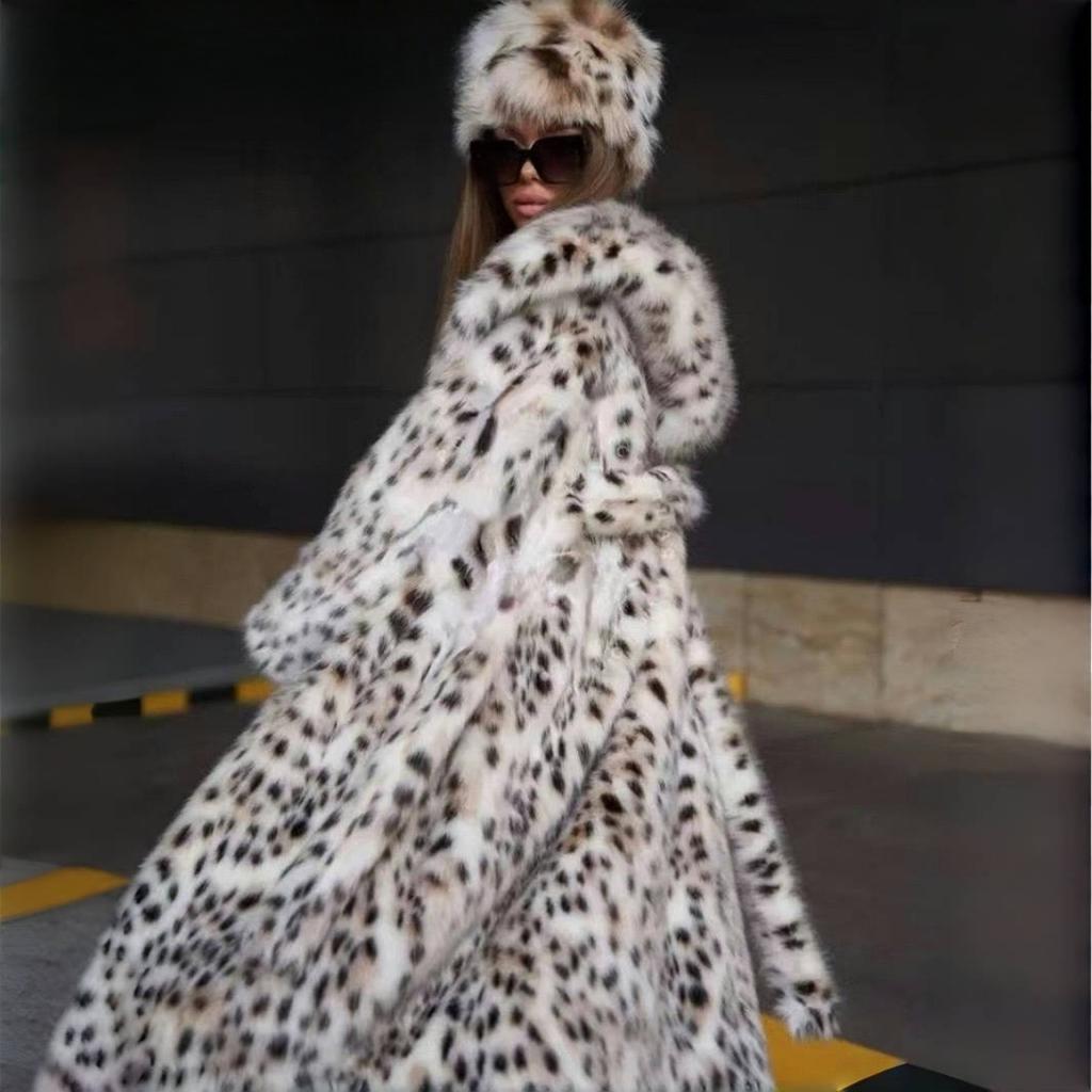 Winter Hoodies Leopard Polka Dots Fake Fur Thickness Flocking Lining With Belt Jacket Y2k