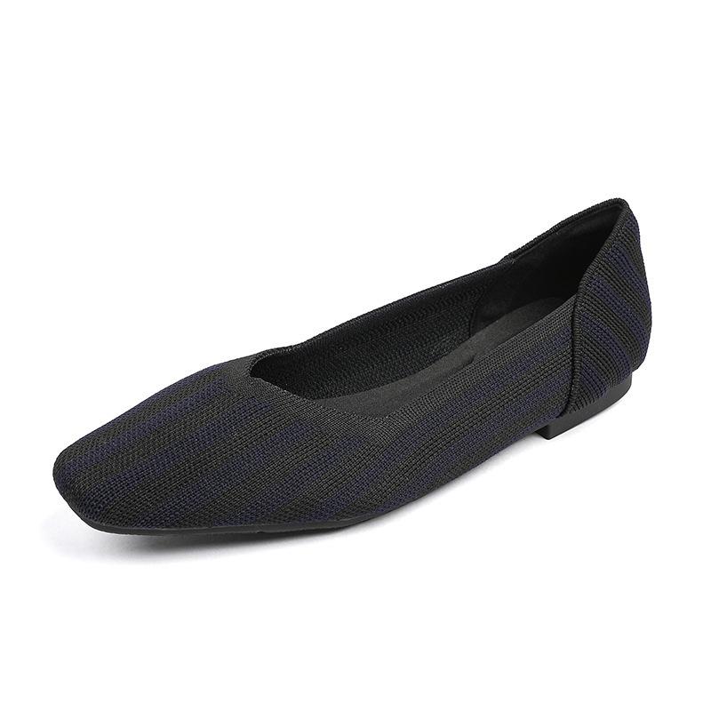 Square Head Shallow Mouth Knitted Flat Shoes Soft Sole Flying Woven Egg Roll Shoes Large Size Work Single Shoes Women