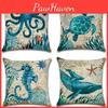 Elegant Marine Ocean Cushion Cover With Flax Linen For Home Sofa Decor