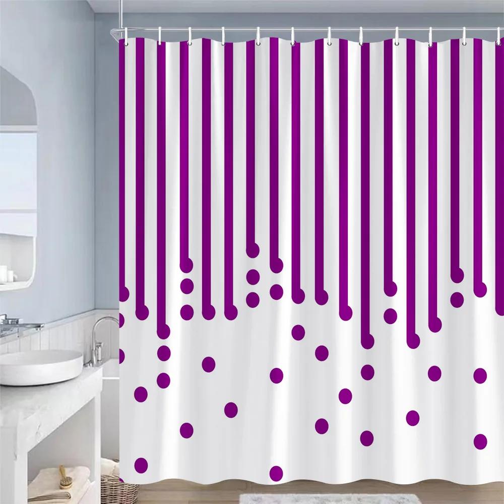 Colourful Striped Shower Curtains Red Yellow Blue Purple Round Dots Modern Geometric Bathroom Curtain Decor Polyester With Hooks