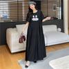 DIMANAF 2025 Summer Plus Size Dress Women Casual Vintage Printing Dress Basic Loose Long Short Sleeve Dress Cotton