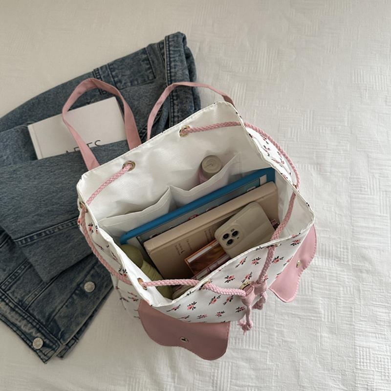 Women Floral Backpack Stylish Laptop Backpack Large Capacity Students School Bag Multi-pockets Adjustable Strap Nylon Backpack