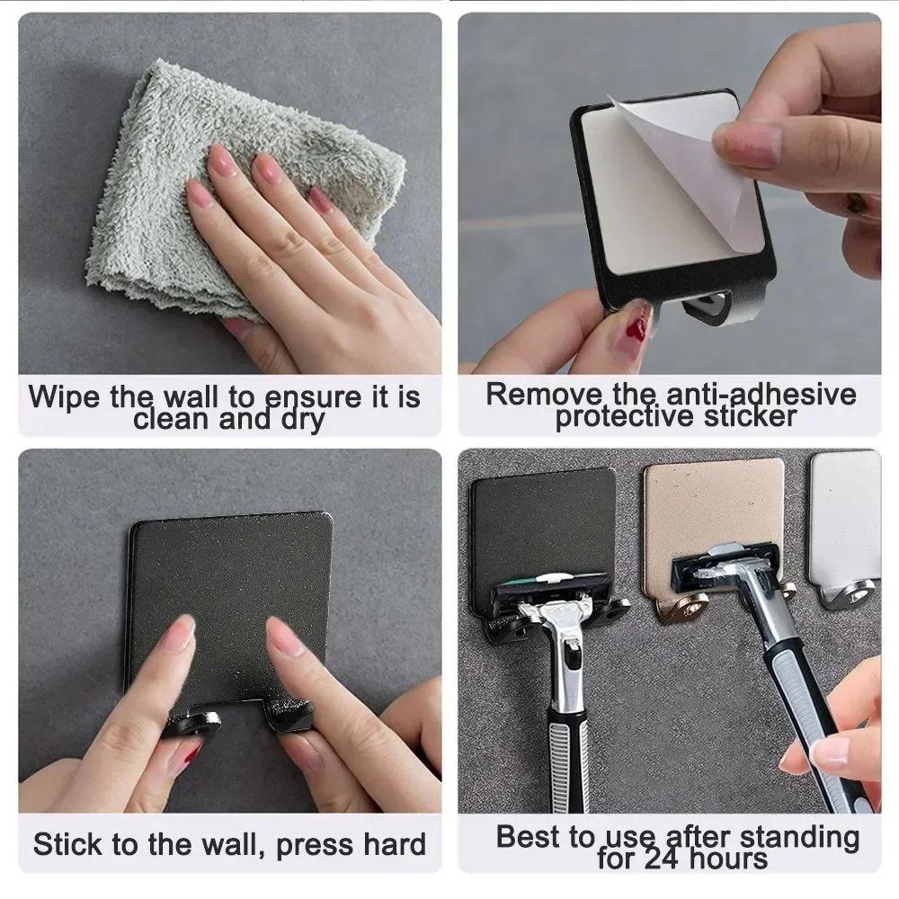 5PCS Punch Free Shaving Razor Holder Men Shaving Shaver Storage Hook Wall Shelf Bathroom Razor Rack Wall Kitchen Accessories